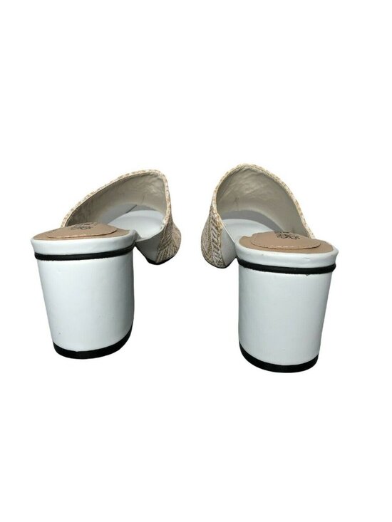 Avon Cushion Walk Slides Sandal Block Heel Womens 9 Beige Straw Weave Mules Shoe - Picture 4 of 11